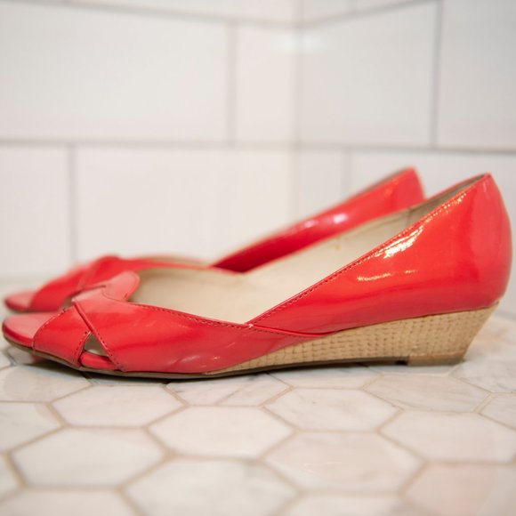 Orange patentent leather look wedge toe peep - peach/orange - Picture 2 of 3